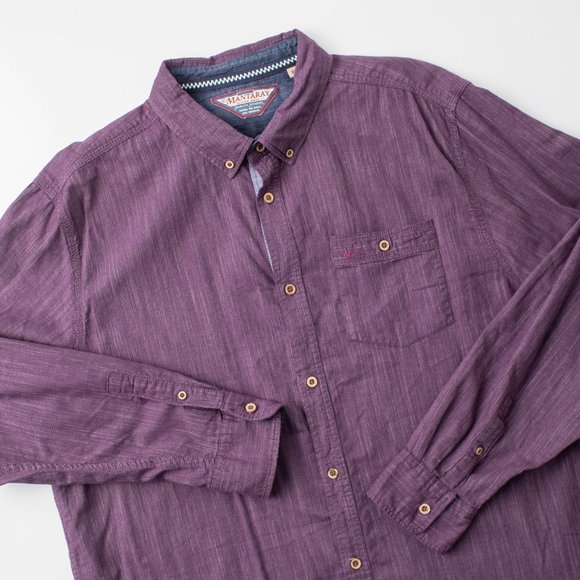 Original Mantaray Custom Made Men's Herringbone Purple Button‎ Up Shirt Size XL - Picture 1 of 7